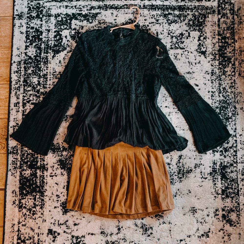 American Eagle Black Lace Bell Sleeve Top